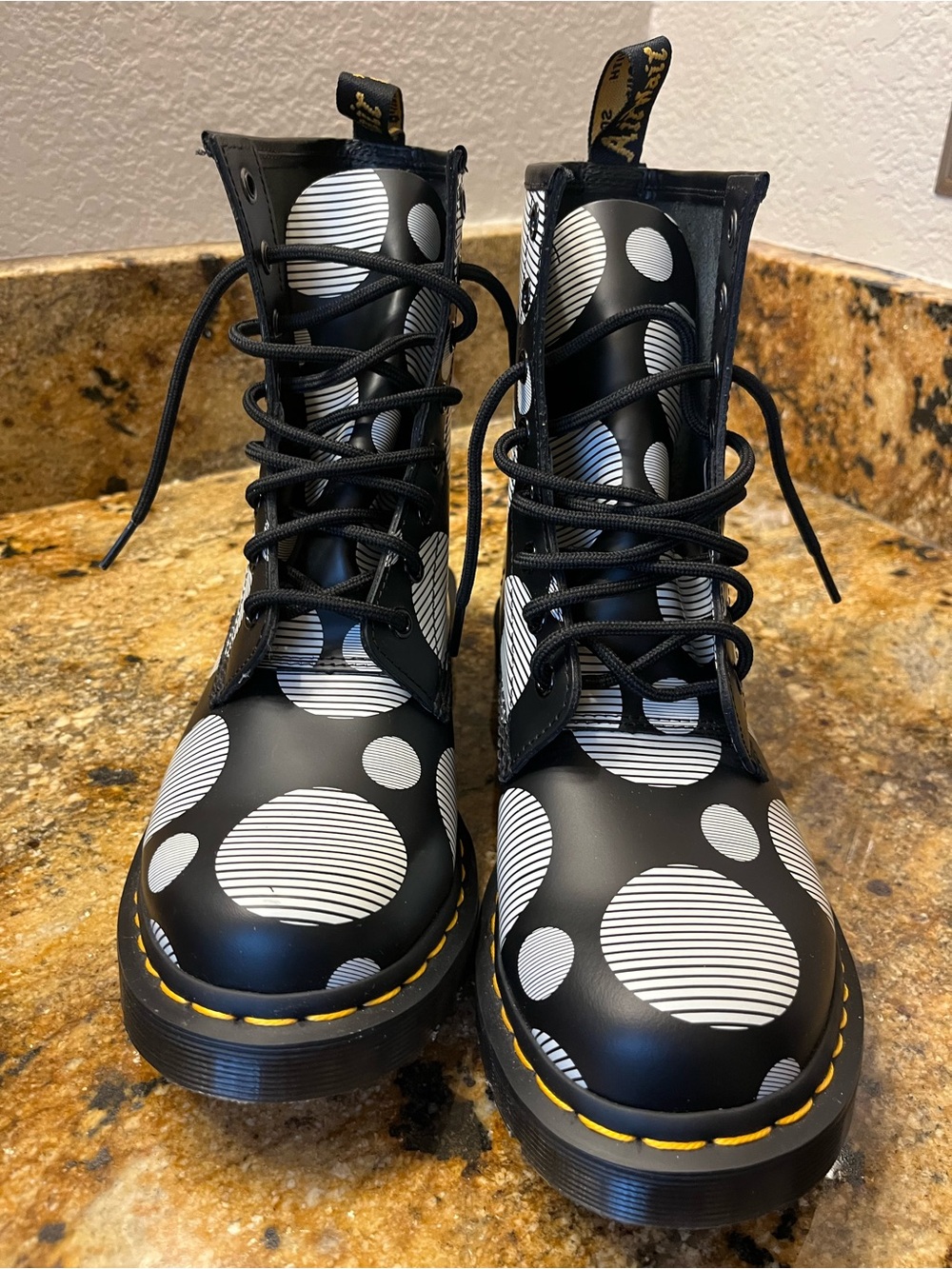 Dr. Martens Black and White Polka Dot stripe with Lace-Up Boots size US9 - Picture 10 of 11